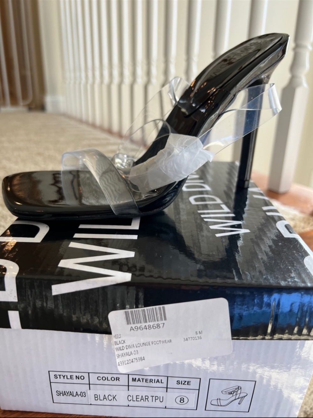 Wild Diva Black Clear Strap Stiletto Mule